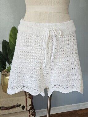 NWT Jolie & Jiy Boho Chic Coastal Grandma Ivory Crotchet Knit Shorts Size XL